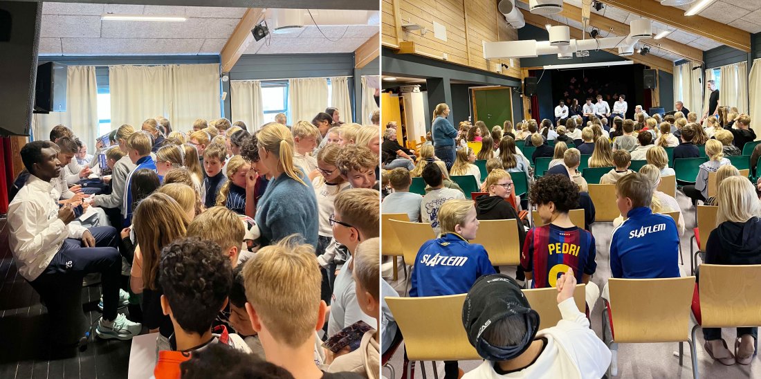 Det var populært at KBK-spillerne tok turen til Dale barneskole. Foto: Sondre Lea Monslaup